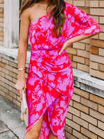Robe Eté Longue Imprimé Florale avec Manches Mi-longue avec Epaule Dénudé Coupe Cintrée avec Fente Robe Sexy Robe de Plage