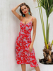 Robe Eté Longue Imprimés Moulante avec Bretelles à Col Décolleté en V Coupe Cintrée avec Fente Bicolores Robe Eté Sexy