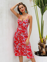 Robe Eté Longue Imprimés Moulante avec Bretelles à Col Décolleté en V Coupe Cintrée avec Fente Bicolores Robe Eté Sexy