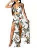 Robe Eté Longue Sexy Imprimé avec Bretelles à Col Décolleté en V Ouvert sur Devant avec Fente Bicolores Robe Eté Robe Sexy