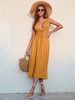 Robe Eté Mi-longue Femme avec Bretelles à Col Décolleté Coupe Cintrée à Lacets Bas Evasée Unicolore
