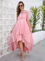 Robe Eté Mi-longue Femme avec Manches Mi-longues à Col Rond Coupe Cintrée Bas Evasée Unicolore