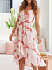 Robe Eté Mi-longue Imprimés avec Bretelles à Col Décolleté en V Coupe Cintrée à Lacets Bas Evasée Bicolores Robe Eté Sexy