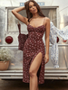 Robe Eté Sexy Longue Imprimé avec Bretelles à Col Décolleté en V Coupe Cintrée avec Fente Bicolores Robe de Plage