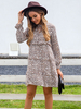 Robe Femme à Col Montant à Lacets Coupe Cintrée Courte avec Manches Longues Volants Bas Evasée Imprimé Les Léopard Robe Femme