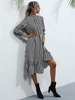 Robe Femme à Col Montant Coupe Cintrée Elastique Longue avec Manches Longues Bas Evasée Bicolore avec Les Rayures Robe Femme