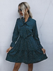 Robe Femme à Col V à Lacets avec Noeuds Coupe Cintrée Courte avec Manches Longues Volants Imprimé Les Fleurs Bas Evasée Robe Femme