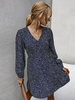 Robe Femme à Col V Coupe Cintrée Courte avec Manches Longues Bas Evasée Imprimé Les Fleurs Robe D