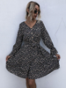 Robe Femme à Col V Coupe Cintrée Courte avec Manches Longues Volants Imprimé Les Fleurs Bas Evasée Robe Femme