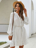Robe Femme à Col V Fermeture avec Boutons Coupe Cintrée Courte avec Manches Longues Bas Evasée Imprimé Les Pois Robe D