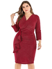 Robe Femme Grande Taille Courte Femme à Col V Coupe Cintrée avec Manches Mi-longues Unicolore Robe Grande Taille