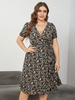 Robe Femme Grande Taille Imprimé à Col Décolleté en V avec Manches Courtes Coupe Cintrée Bas Evasée Robe Grande Taille