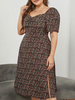 Robe Femme Grande Taille Imprimé Courte à Col V avec Manches Courtes Amples Coupe Cintrée avec Fente Bicolores Robe Grande Taille