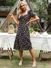 Robe Femme Imprimé Fleurie Mi-longue avec Manches Courtes Amples à Col V Coupe Cintrée Bicolores Robe Eté