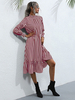 Robe Femme Imprimé Rayures avec Manches Longues Amples à Col Montant Coupe Cintrée Elastique Bas Evasée Bicolores Robe de Patineuse
