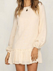 Robe Femme Unicolore en Cotons avec Les Manches Longues à Col Rond avec Volants Robe Femme
