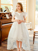 Robe fille de fleur asymétrique blanche en tulle col rond noeud sur dos Robe cortège enfant