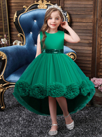 Robe fille de fleur asymétrique en tulle col rond noeud sur dos robe cortège enfant