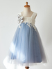 Robe fille de fleur bébé bleu bretelles cou sans manches en dentelle robes de soirée pour enfants