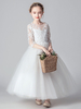 Robe fille de fleur blanche col rond demi-manche en dentelle jupe en tulle à la cheville robe cortège enfant