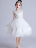 Robe fille de fleur blanche en tulle col rond zip sur dos avec noeud jupe plissée robe de cortège enfant