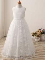 Robe fille de fleur blanche en tulle col rond zip sur dos robe cortège enfant