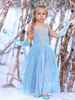 Robe fille de fleur bleu en dentelle à bretelle longueur au sol Robe cortège enfant Robe princesse