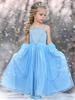 Robe fille de fleur bleu en dentelle à bretelle longueur au sol Robe cortège enfant Robe princesse