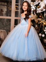 Robe fille de fleur bleu en dentelle à bretelle longueur au sol Robe cortège enfant Robe princesse