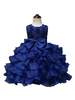Robe fille de fleur bleu marine en organza col rond zip sur dos décoré de fleur longueur au genou robe cortège enfant