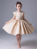 Robe fille de fleur champagne en satin col rond zip sur dos décoré de noeud Robe de cortège enfant