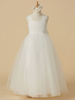 Robe fille de fleur col carré noeud sur dos jupe en tulle Robe cortège enfant