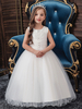 Robe fille de fleur col rond brodé en tulle sans manche longueur au sol femeture à zip sur dos robe de princesse