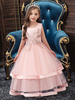 Robe fille de fleur col rond pale rose en tulle col rond au sol Robe cortège enfant