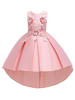 Robe fille de fleur couleur corail en coton polyester asymétrique décoré des fleurs robe cortège enfant