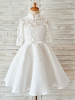 Robe fille de fleur ivoire en satin col haut demi-manche en dentelle décoré de noeud robe fille cérémonie