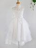 Robe fille de fleur ivoire en tulle col rond décoré des fleur en dentelle asymétrique zip sur dos Robe cortège enfant