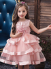 Robe fille de fleur robe cortège enfant pale rose en tulle col rond zip sur dos longueur genou