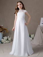 Robe fille de fleur robe cérémonie fille col rond au sol