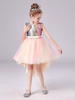 Robe fille de fleur rose en tulle col rond paillete asymétrique longeuur au genou robe fille cérémonie