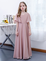 Robe Fille Fleur Mousseline Volants Col V Manches Courtes Rose Lotus