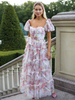 Robe Fleurie Bohème Manches Courtes Col Carré Couches Dos Nu Ceinture Automne