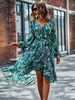 Robe Fleurie Col V Manches Longues Imprimé Floral Robe de Plage à Lacets