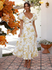 Robe Fleurie Décontractée Découpée Manches Courtes Robe Longue Été
