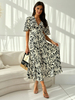 Robe Fleurie Longue Col V Manches Courtes Décontracté Été