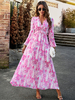 Robe Fleurie Longue Fendue Col En V Manches Longues Chic Printemps