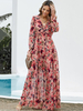 Robe Fleurie Maxi Col V Manches Longues Polyester Robe Longue Superposée Imprimé Floral Sexy