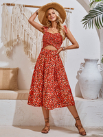 Robe fleurie robe mi-longue robes imprimées découpées col en v sans manches Chic été