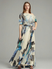 Robe Fleurie Robes Bohème Robes Imprimé Dos Nu Plissé Une Épaule Manches Courtes Dos Nu