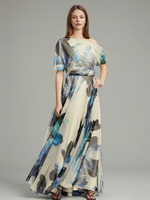 Robe Fleurie Robes Bohème Robes Imprimé Dos Nu Plissé Une Épaule Manches Courtes Dos Nu